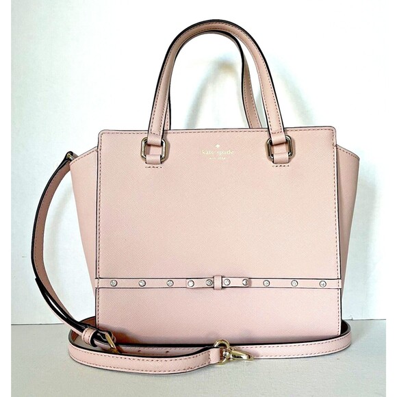 New Kate Spade Small Hadlee Laurel Way Jeweled Saffiano Leather Tote Warm Vellum - Picture 1 of 5